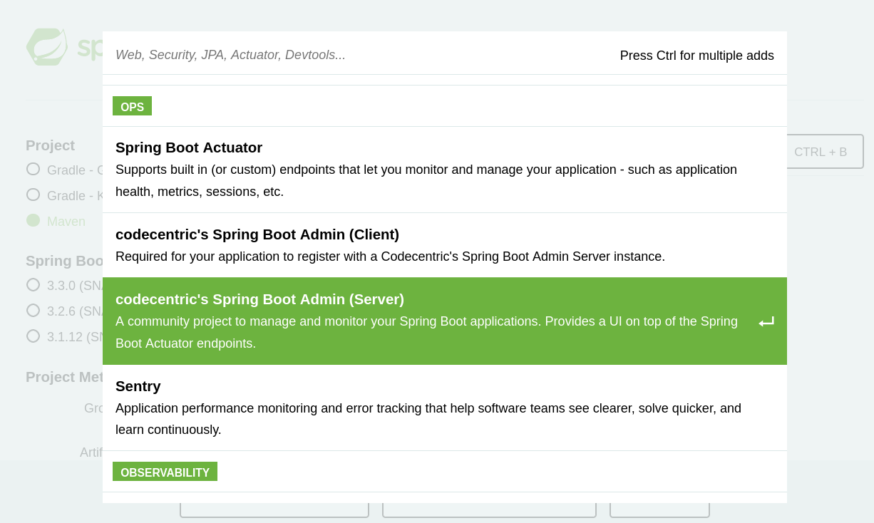 Spring Initializr avec Spring Boot Admin Server